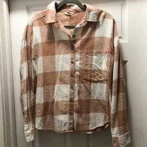 Billabong beige and white plaid flannel